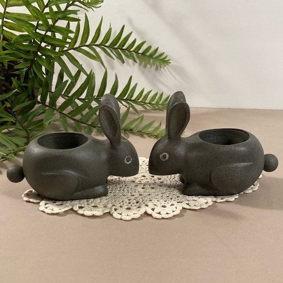 Crate & Barrel Metal Bunny Rabbit Candle Holders Set - Picture 4 of 13